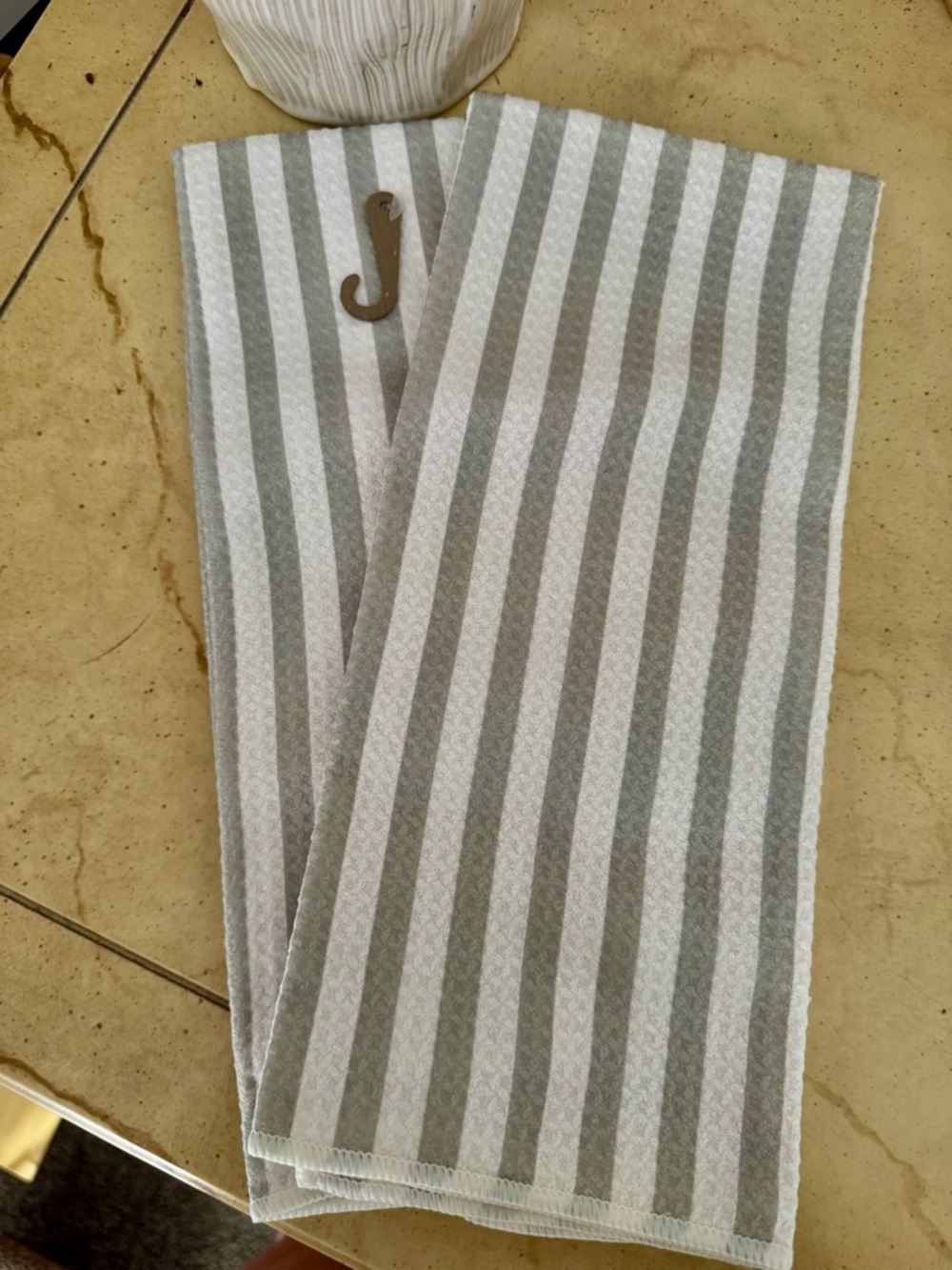 Room Essentials Striped Sage  and White Kitchen Towels - Set of 2 New